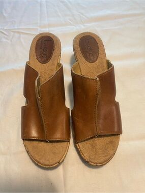 b.o.c. Cognac Leather Open-Toe Slide Sandals